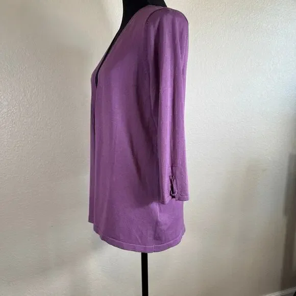 NWT Lety & Me Open-Front 3/4 Sleeves Back Detail Stitch Fix Purple Cardigan M - Picture 4 of 11